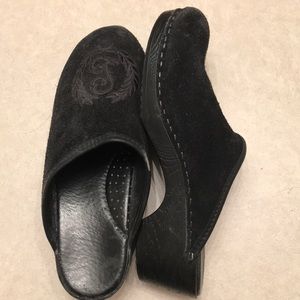 Black suede clogs